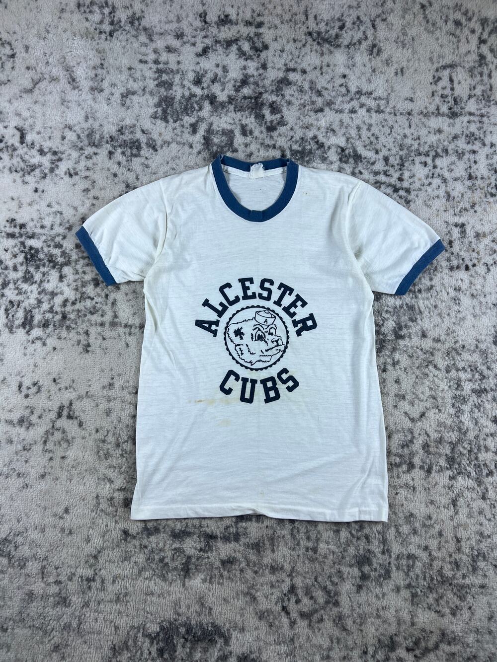 Vintage 60s Alcester Cubs T-Shirt Womens XS White Single Stitch Ringer Top Retro
